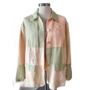 Hearts of Palm Pastel Patchwork Linen Blend Embroidered Jacket Size 14